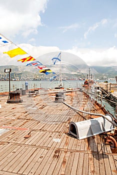 Deck of artillery cruiser Mikhail Kutuzov in the port of Novorossiysk