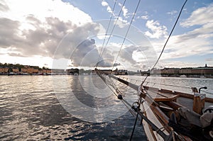 Deck and bowsprit of a sailboat in Stockholm, Sweden photo