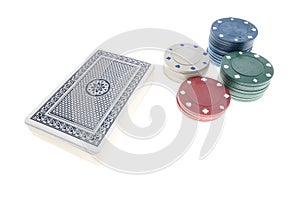 A deck of card and chips photo