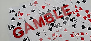 Deck of cards with Gamble as red text