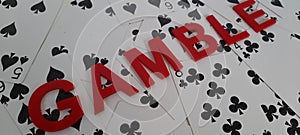 Deck of cards with Gamble as red text