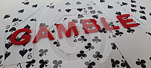 Deck of cards with Gamble as red text