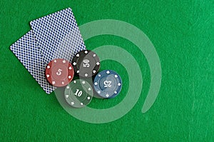 Deck of cards with poker chips