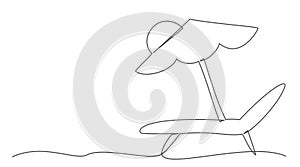 Deck chair One line drawing isolated on white background