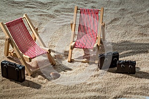 Deck chair on the sandy beach