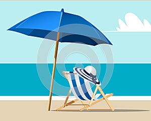 Deck chair and umbrella on the beach