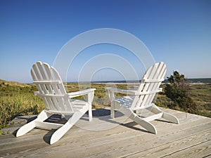 Deck chairs at beach. photo