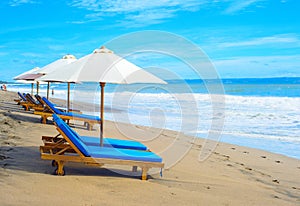 Deck chairs beach parasols, Bali