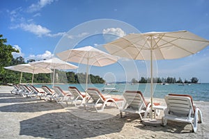 Deck chairs and beach umbrellas on the beach