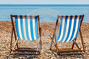 Deck Chairs on Brighton Beach, with a View of the Sea