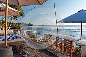 Deck chairs overlooking Ceningan Point in bali