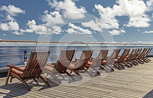 Deck sun chairs ready for cruise passengers