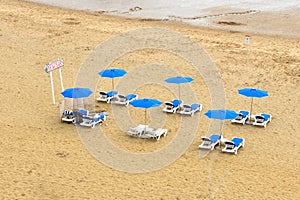 Deck chairs on the Sandy beach at Viking Bay in Broadstairs