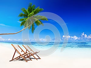 Deck Chairs Tropical Beach Summer Relax Vacation Concept
