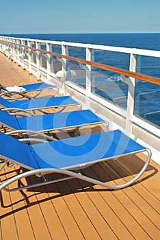 Deck chairs waiting on a cruise ship