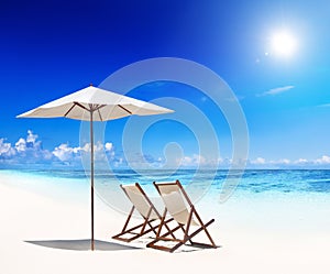 Deck Chairs White Sand Beach Concept