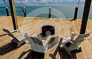 Deck Chairs on Wooden Dock On The Atlantic Ocean