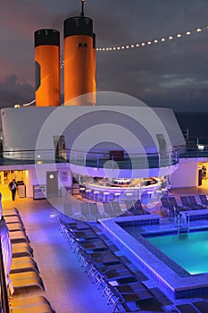 Deck of cruise liner late evening