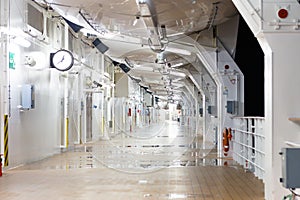 Deck of the cruise ship at night time