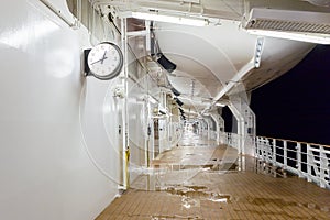Deck of a cruise ship at night time