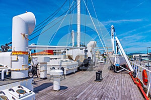 Deck of Gil Eannes rescue ship moored at Viana do Castelo in Portugal