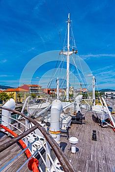 Deck of Gil Eannes rescue ship moored at Viana do Castelo in Portugal