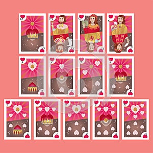 Deck of hearts playing card with dominant pink color