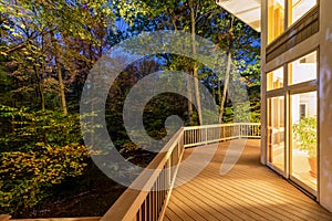 Deck on Home in Woods at Night