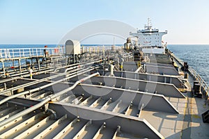 Deck of oil product tanker.