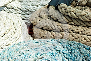 Deck of a ship with spiral wound ropes