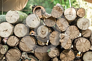 The deck is stacked logs