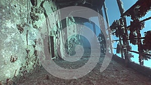 Deck of sunken ship Salem Express shipwrecks underwater in the Red Sea in Egypt.