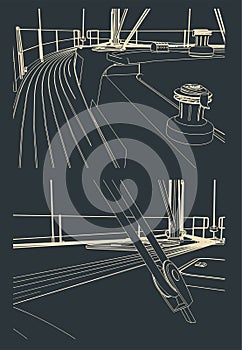Deck and tackle of a sailing yacht