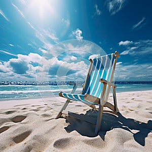 A deckchair on a beautiful beach generated by artificial intelligence