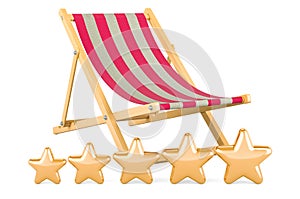 Deckchair with five golden stars. 3D rendering