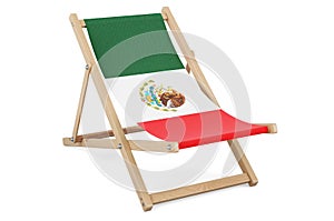 Deckchair with Mexican flag. Mexico vacation, tours, travel packages, concept. 3D rendering