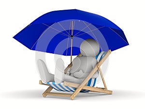 Deckchair and parasol on white background