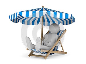 Deckchair and parasol on white background