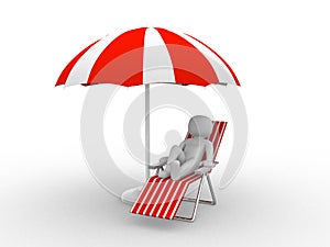 Deckchair and parasol on white background