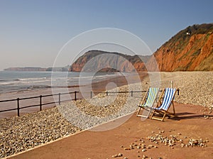 Deckchairs on Jacob's Ladder Beach in Sidmouth