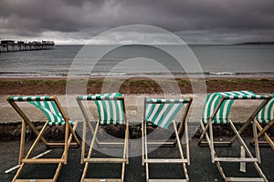 Deckchairs in seaside town