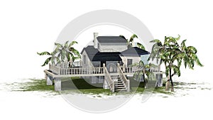 Deckhouse with palm trees on a green area photo