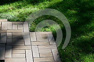 Decking on a lawn photo