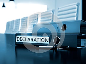 Declaration on File Folder. Blurred Image. 3D.