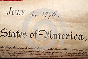 Declaration of independence 4th july 1776 close up