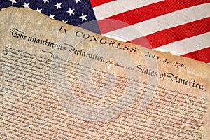 Declaration of independence 4th july 1776 on usa flag