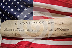 Declaration of independence 4th july 1776 on usa flag