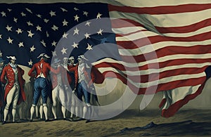 Declaration of independence 4th july 1776 on usa flag historic image from the past concept