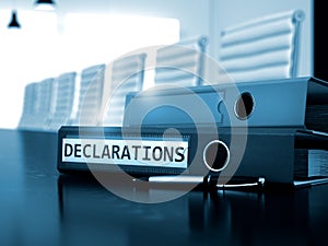 Declarations on Binder. Toned Image. 3D.