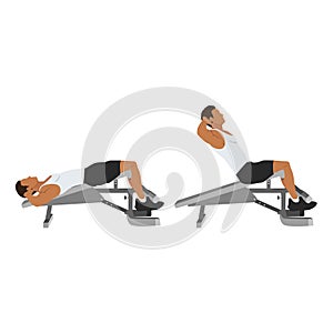 Decline bench crunches exercise. Sit ups
